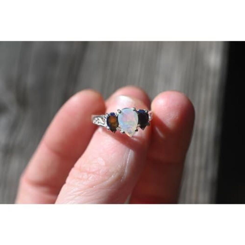 Black opal and Ethiopian opal engagement ring sterling silver  American made - Picture 10 of 10